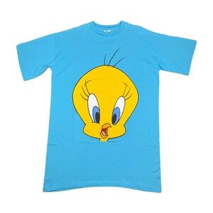 Vintage Looney Tunes Bright Blue Graphic Print Tweety Bird T-Shirt Dress
